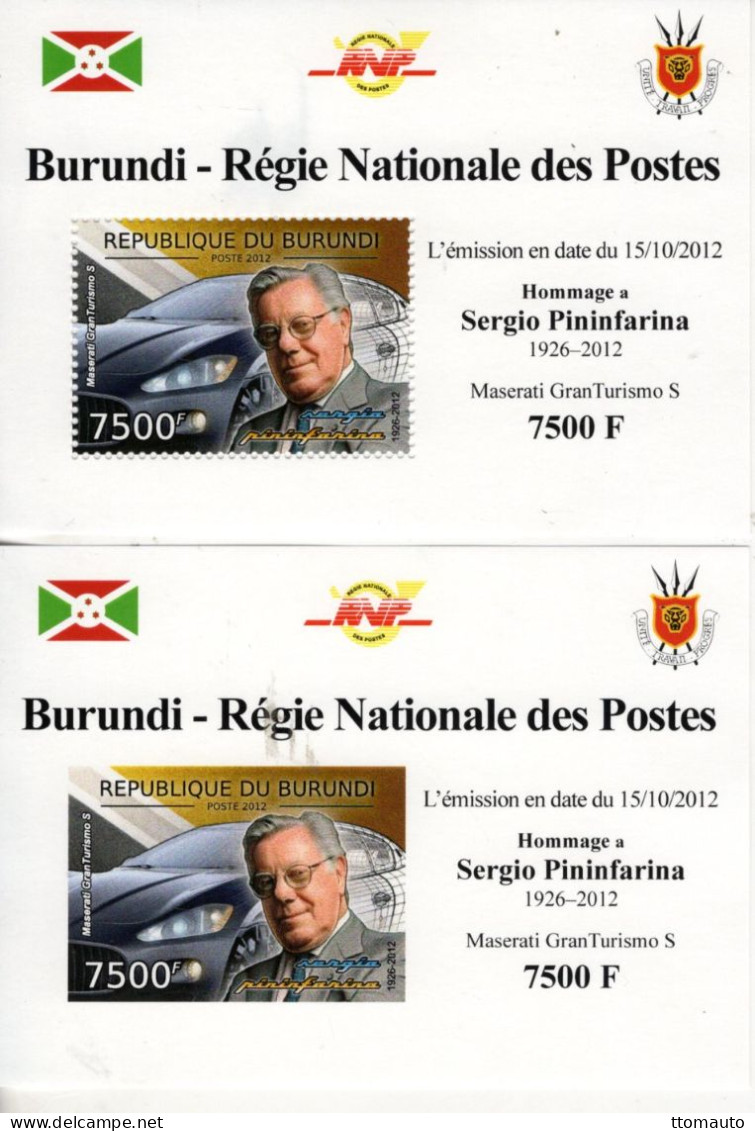 Burundi 2012 - Sergio Pininfarina - Maserati Gran Turismo S .- Perf/Imperf 2 X 1v Sheets Neuf/Mint/MNH - Auto's