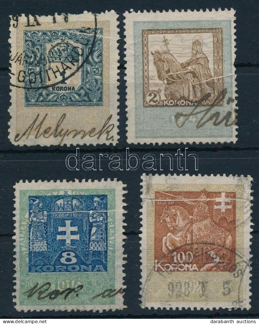4 Db Okmánybélyeg Papírránccal / Fiscal Stamps With Paper Crease - Unclassified