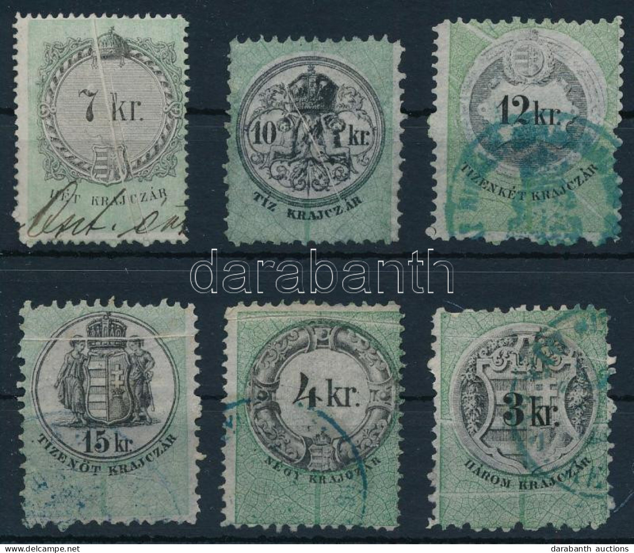 6 Db Okmánybélyeg Papírránccal / Fiscal Stamps With Paper Crease - Unclassified