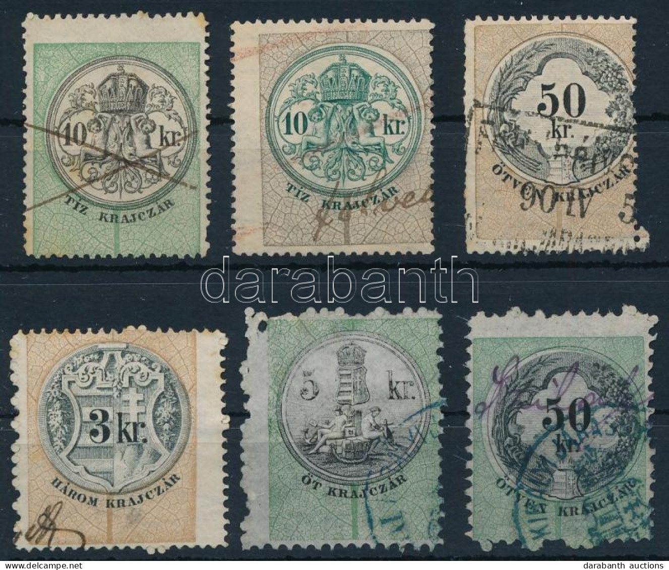 6 Db Okmánybélyeg Elfogazva / Fiscal Stamps With Shifted Perforation - Non Classés
