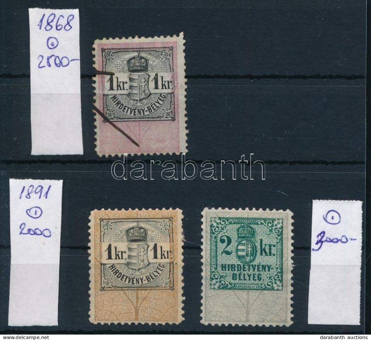 1868-1891 3 Db Okmánybélyeg / Fiscal Stamps - Non Classés