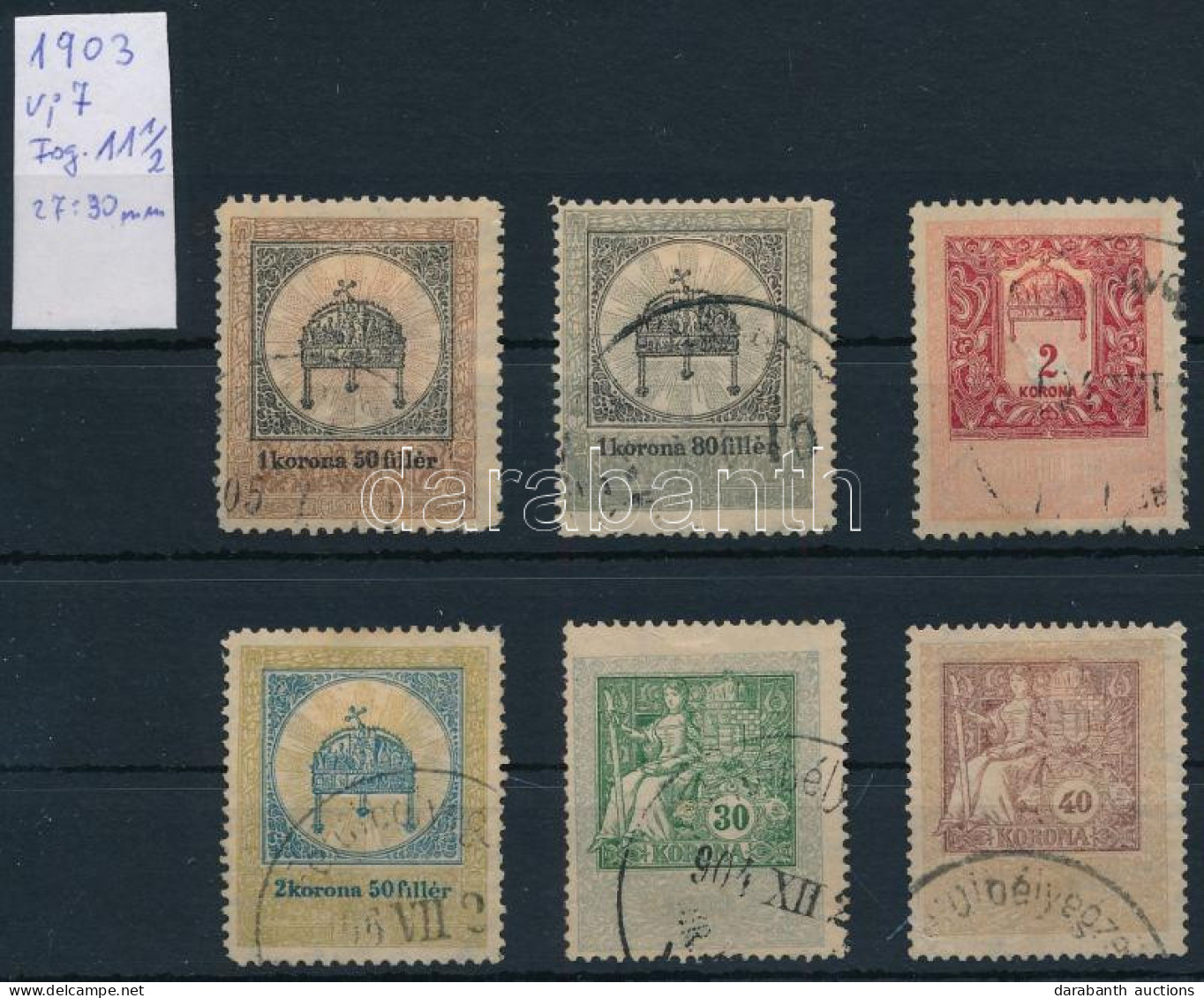 1903 6 Db Okmánybélyeg / Fiscal Stamps - Ohne Zuordnung