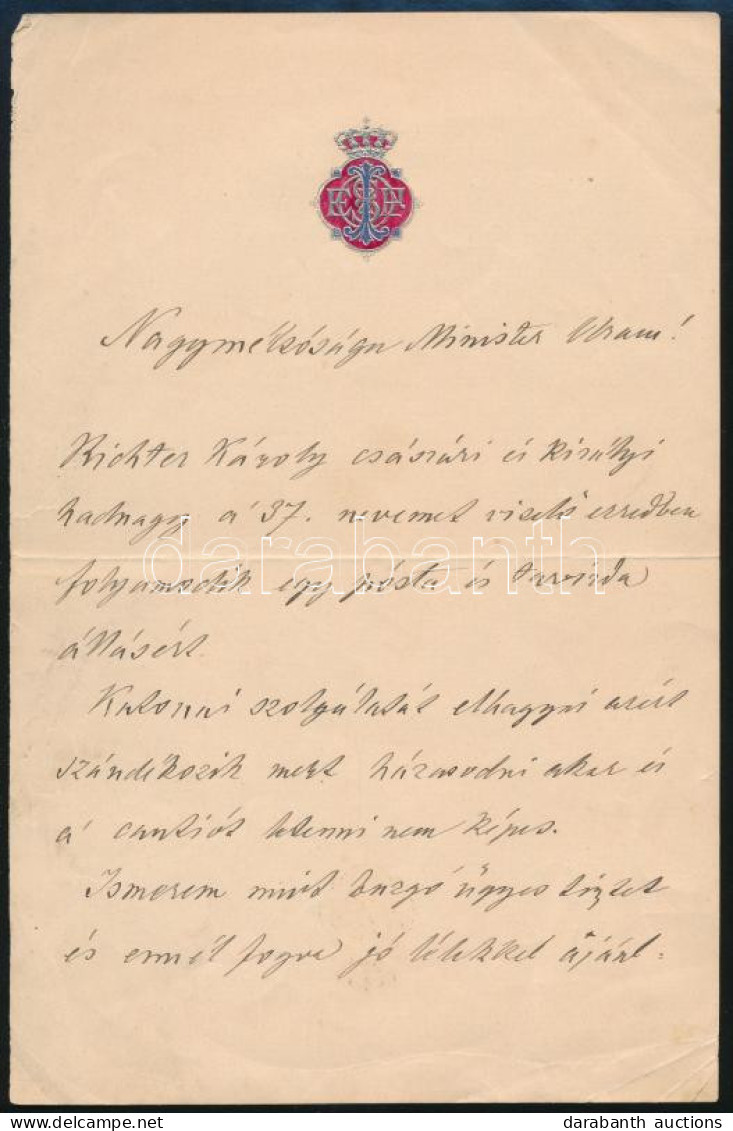 1893 Habsburg-Lotharingiai József Károly Lajos Főherceg (Pozsony, 1833 - Fiume, 1905) Autográf Levele Richter Károly Had - Non Classés