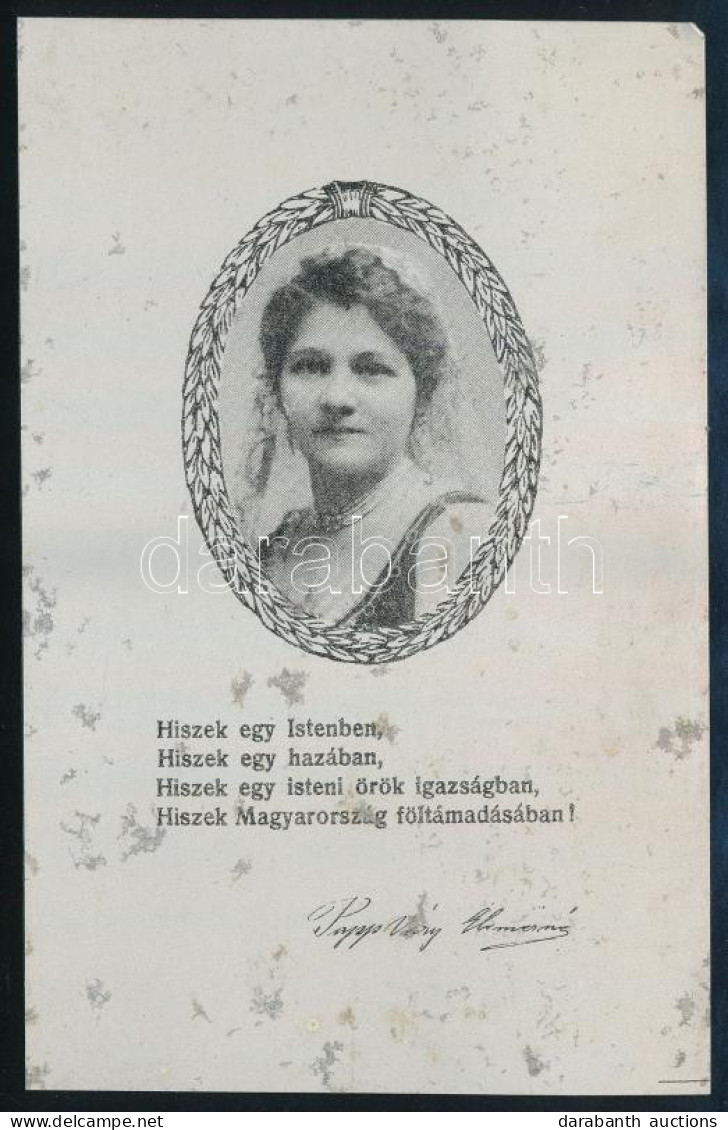 1925 Papp-Váry Elemérné Sziklay Szeréna (1881-1923): A Magyar Hiszekegy Szerzője Képével Ellátott Fém Kártya, Rajta Az I - Unclassified