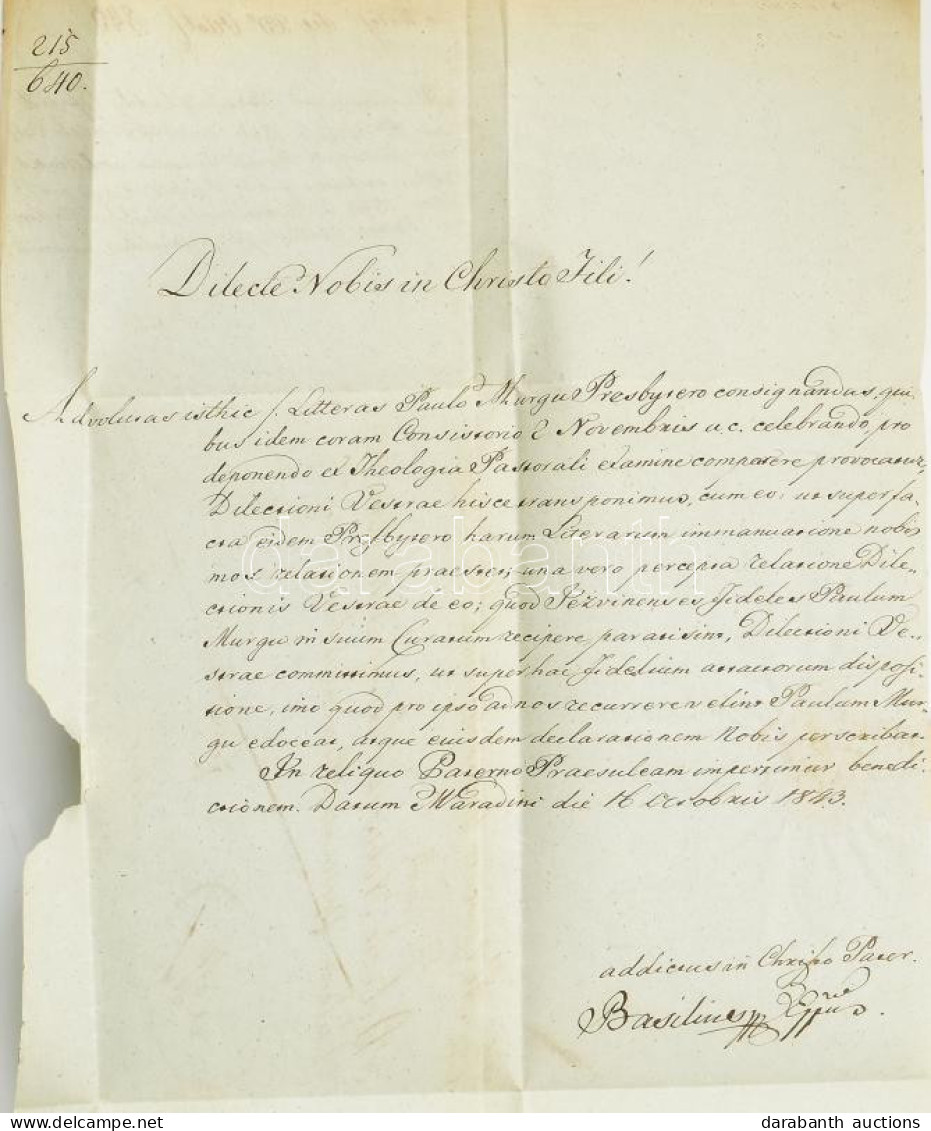 1843 Dr. Erdélyi Vazul, Nagváradi Görög Katolikus Püspök által Aláírt Okirat / A Document Signed By Vazul Erdélyi, The G - Altri & Non Classificati