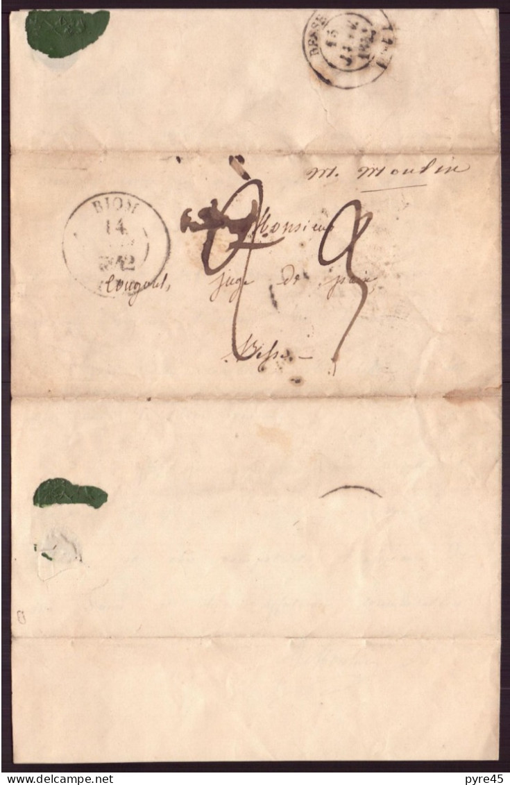 Lettre Manuscrite, Du 13 Janvier 1842 De Riom Pour Besse - Manuscripts