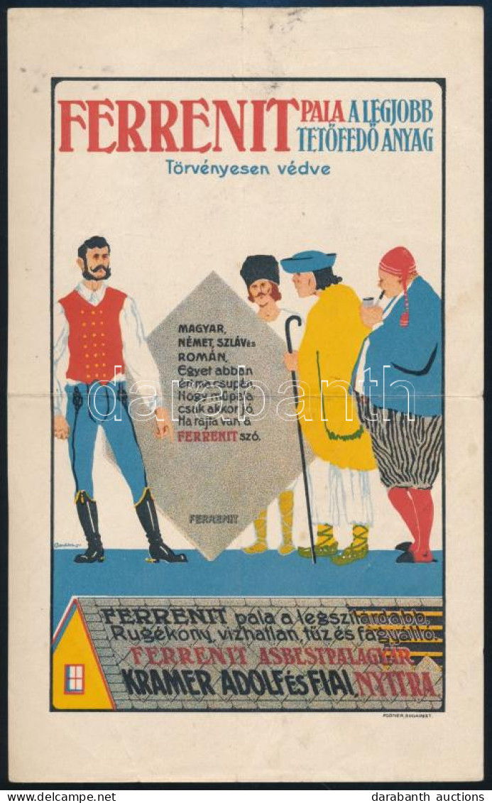 Cca 1910 Bardócz Árpád (1882-1938): "Ferrenit Pala A Legjobb Tetőfedő Anyag./Magyar, Német, Szláv és Román Egyet Abban é - Advertising