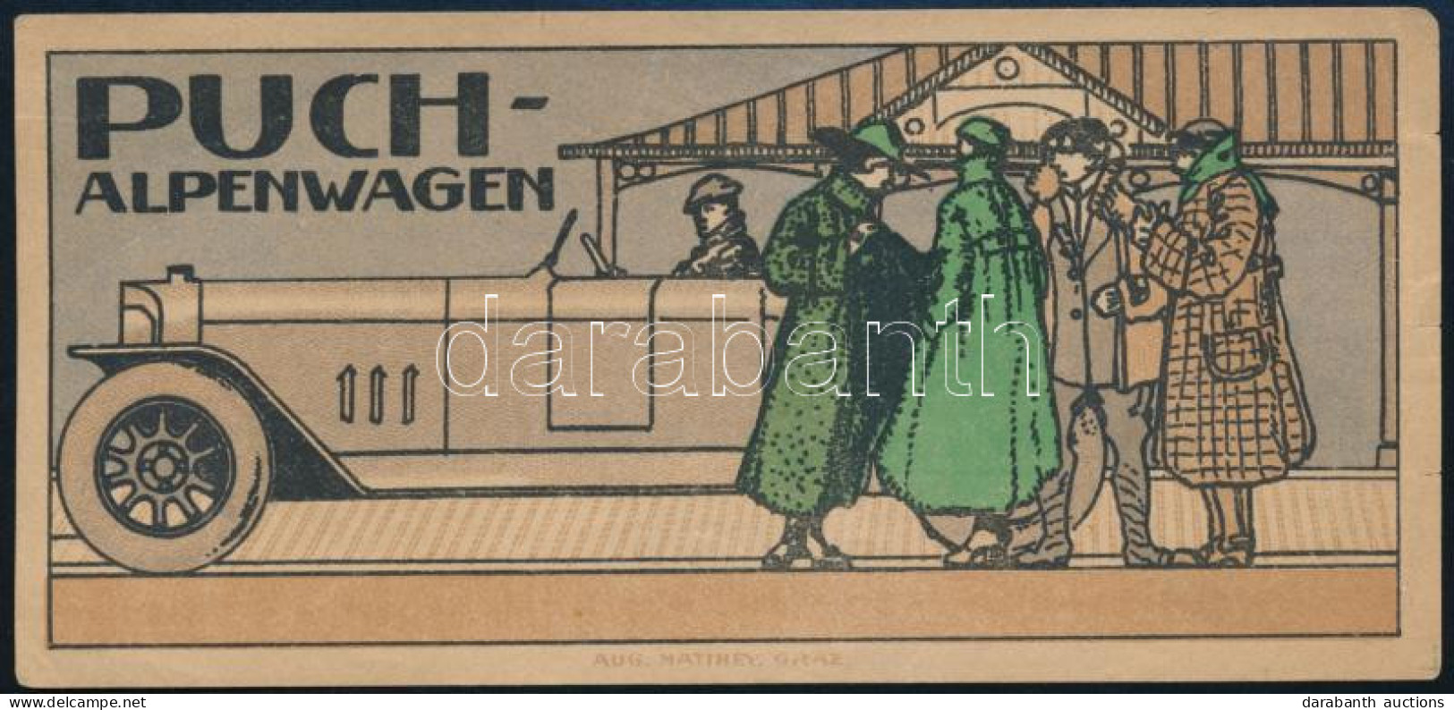 Cca 1910-1920 Puch-Alpenwagen, Graz, Puchwerke A. G.,(Aug. Matthey-ny.), Autós Témájú Színes, Litografált Számolócédula, - Werbung