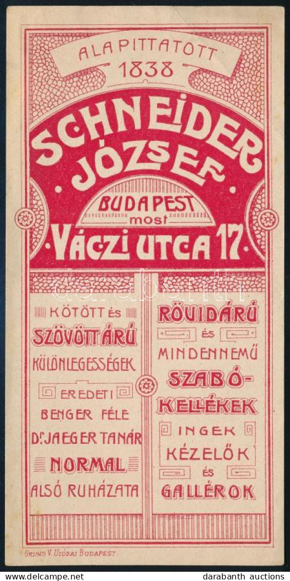 Cca 1910 Schneider József Váci Utca 17. Férfiruha, Kötöttáru Számolócédula, Hajtásnyommal - Advertising