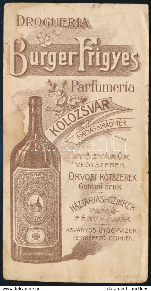 Cca 1900 Burger Frigyes Drogéria, Gyógyáru, Kolozsvár, Mátyás Király Tér Számolócédula, Foltos - Publicités