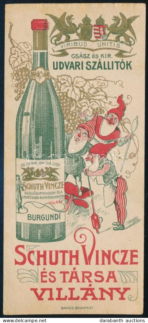 Cca 1910 Schuth Vince és Társa Villányi Borkereskedők, Számolócédula - Publicités