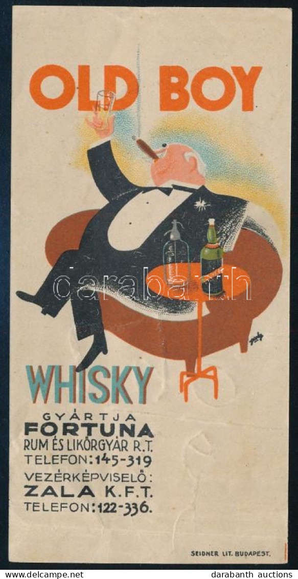 Cca 1930 Old Boy Whisky, Fortuna Rum és Likőrgyár Számolócédula - Reclame