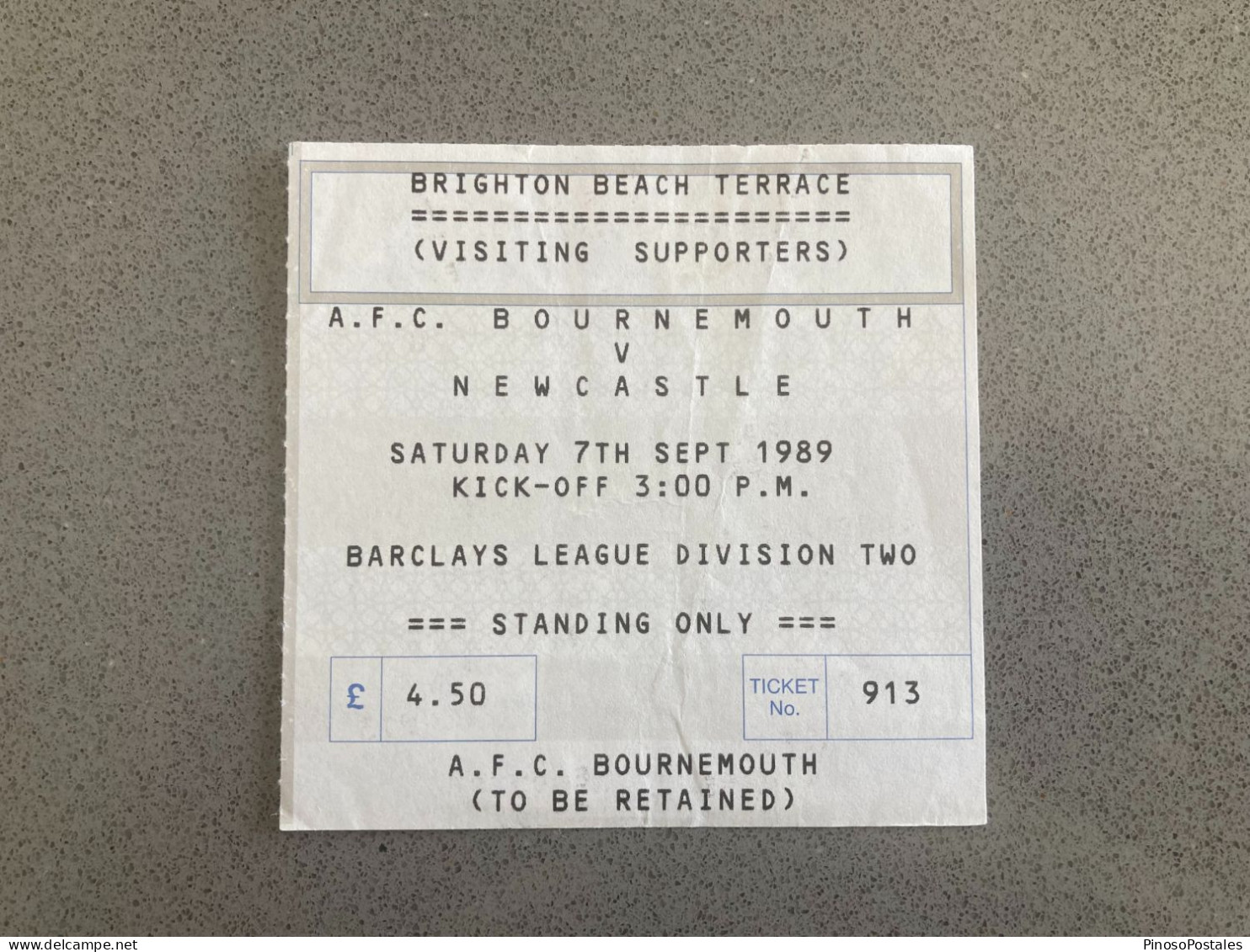 Bournemouth V Newcastle United 1989-90 Match Ticket - Tickets & Toegangskaarten