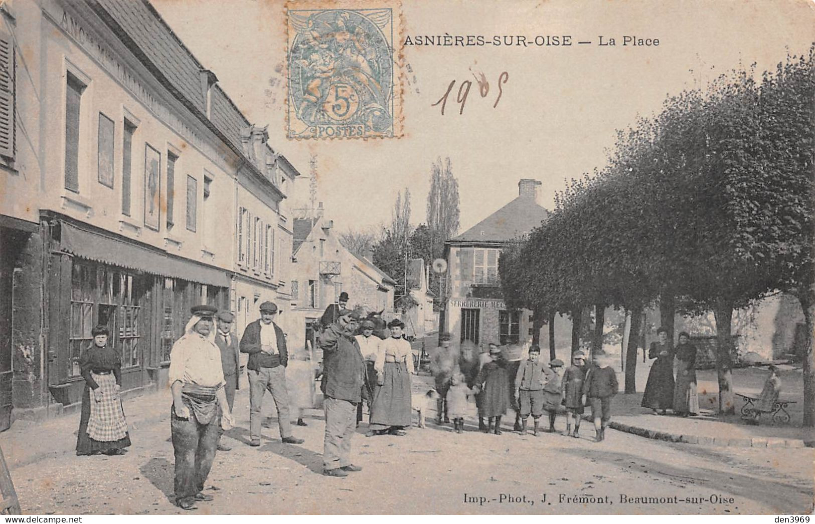 ASNIERES-sur-OISE (Val-d'Oise) - La Place - Voyagé 1905 (2 Scans) Chailloux, Asile Des Aliénés à Clermont Oise - Asnières-sur-Oise