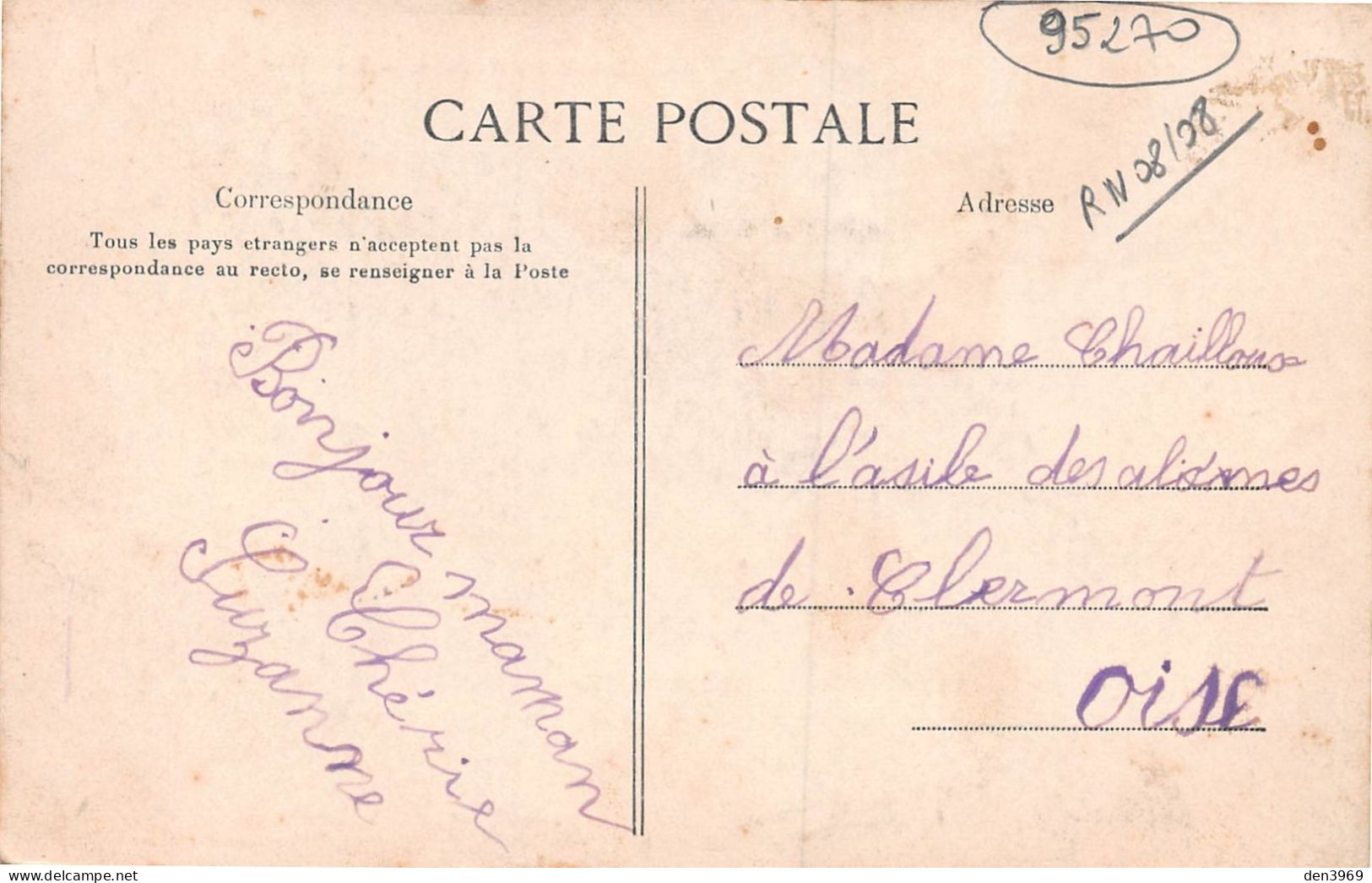 ASNIERES-sur-OISE (Val-d'Oise) - La Place - Voyagé 1905 (2 Scans) Chailloux, Asile Des Aliénés à Clermont Oise - Asnières-sur-Oise