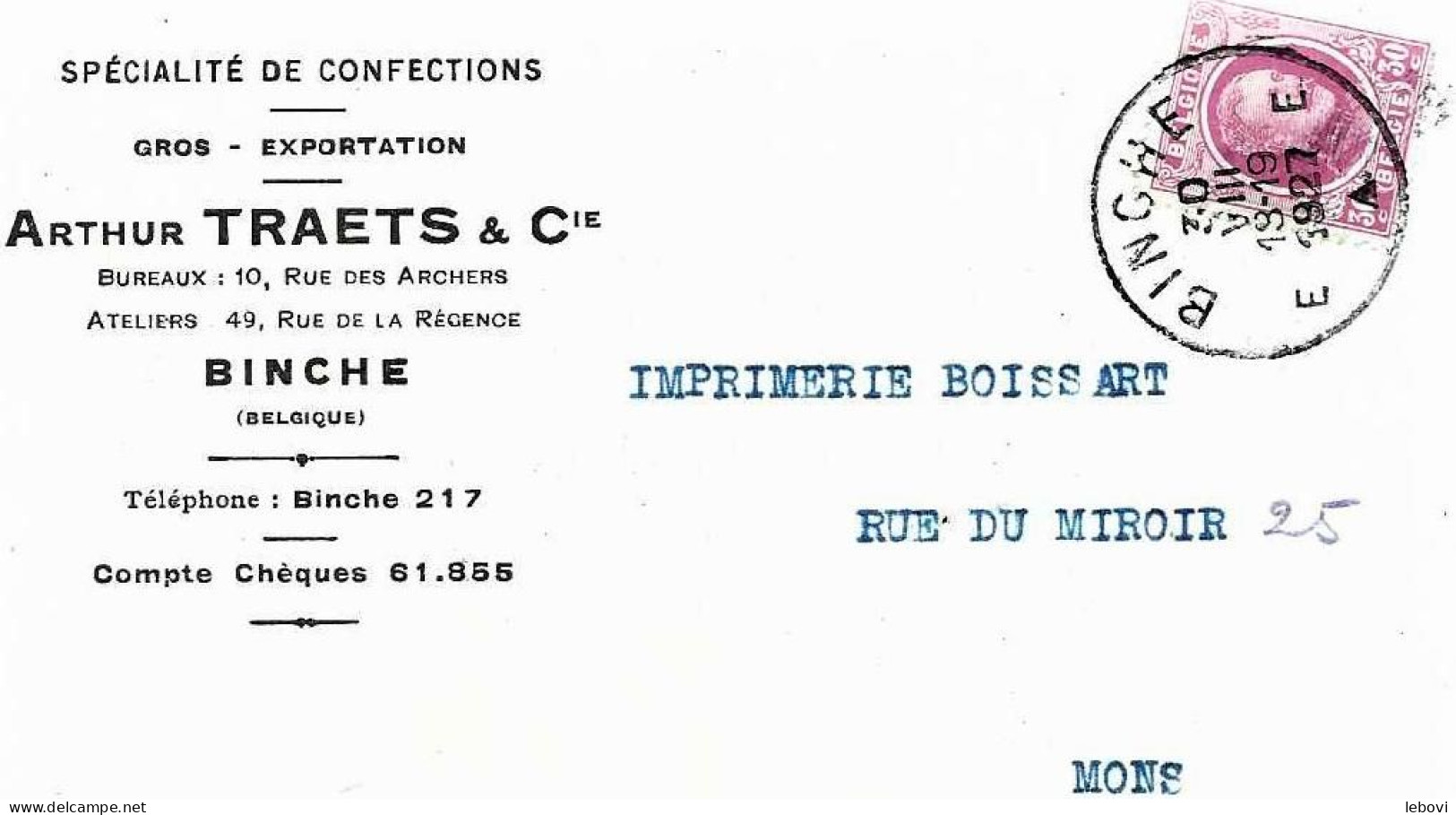 BINCHE – Ets Arthur TRAETS & Cie – Confections (1927) - 1900 – 1949