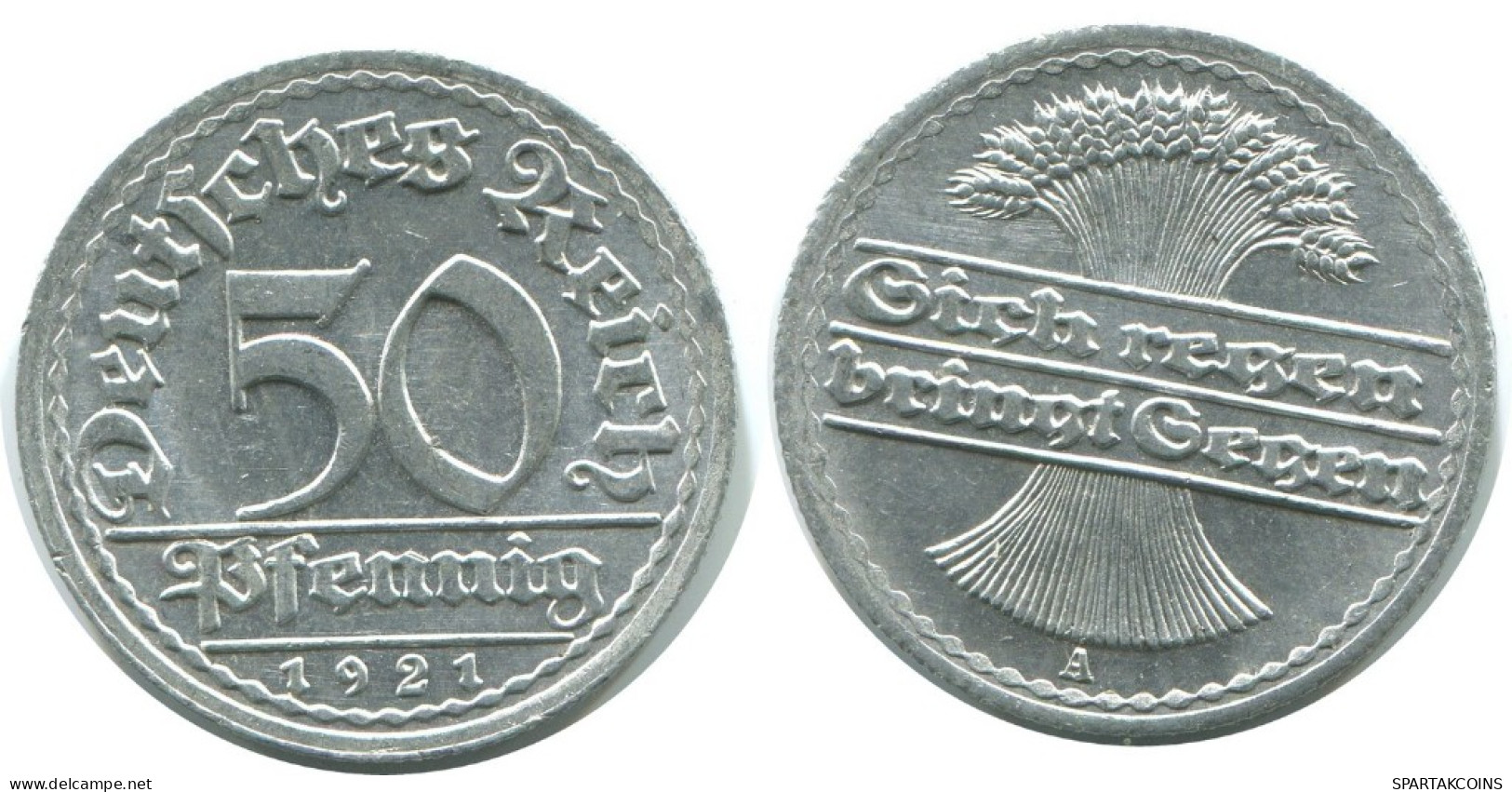 50 PFENNIG 1921 A GERMANY Coin #AE422.U.A - 50 Rentenpfennig & 50 Reichspfennig