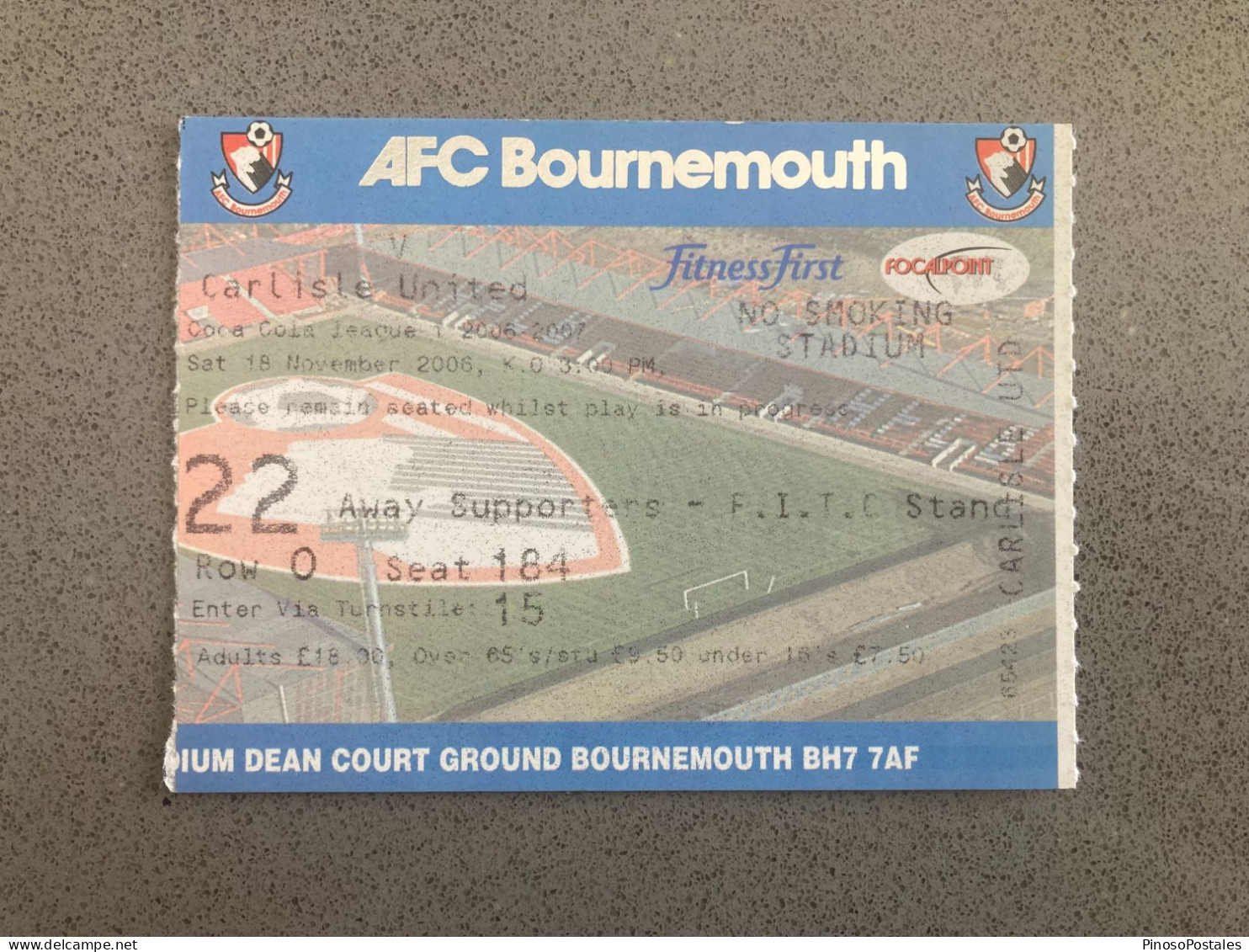 Bournemouth V Carlisle United 2006-07 Match Ticket - Tickets & Toegangskaarten