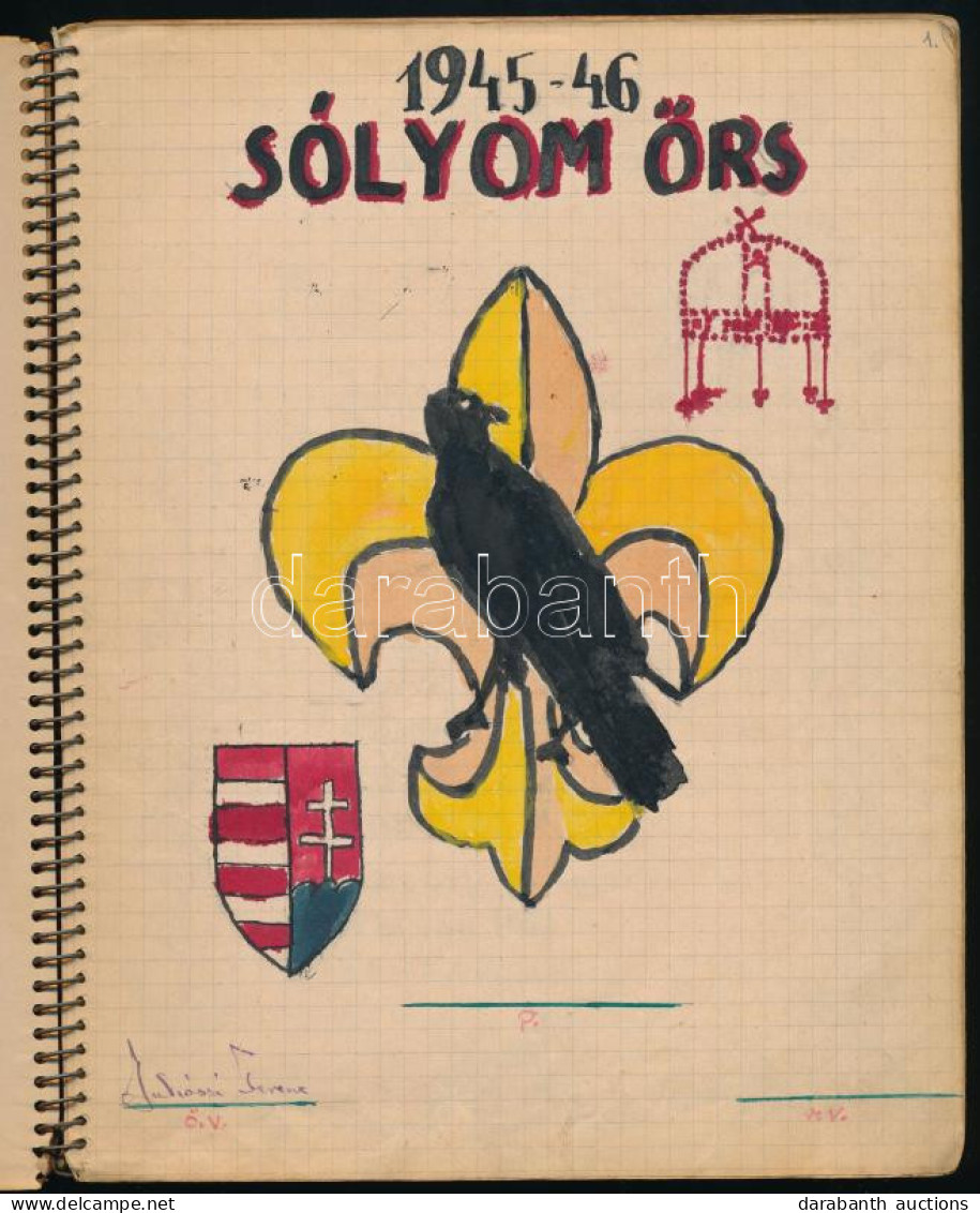 1945-1947 Cserkész Napló, 264. Sz. Hunyadi János Cserkészcsapat, Rákóczi Raj, Sólyom őrs. (Őrsvezető: Juhászi Ferenc). R - Scouting