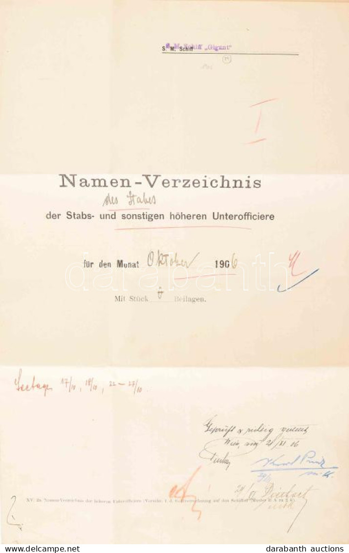 1906 Az S.M.S. Gigantkimutatása Az 1906 Októberében Fedélzetre Lépett Személyekről. A Parancsnok Aláírásával és A Hajó P - Andere & Zonder Classificatie