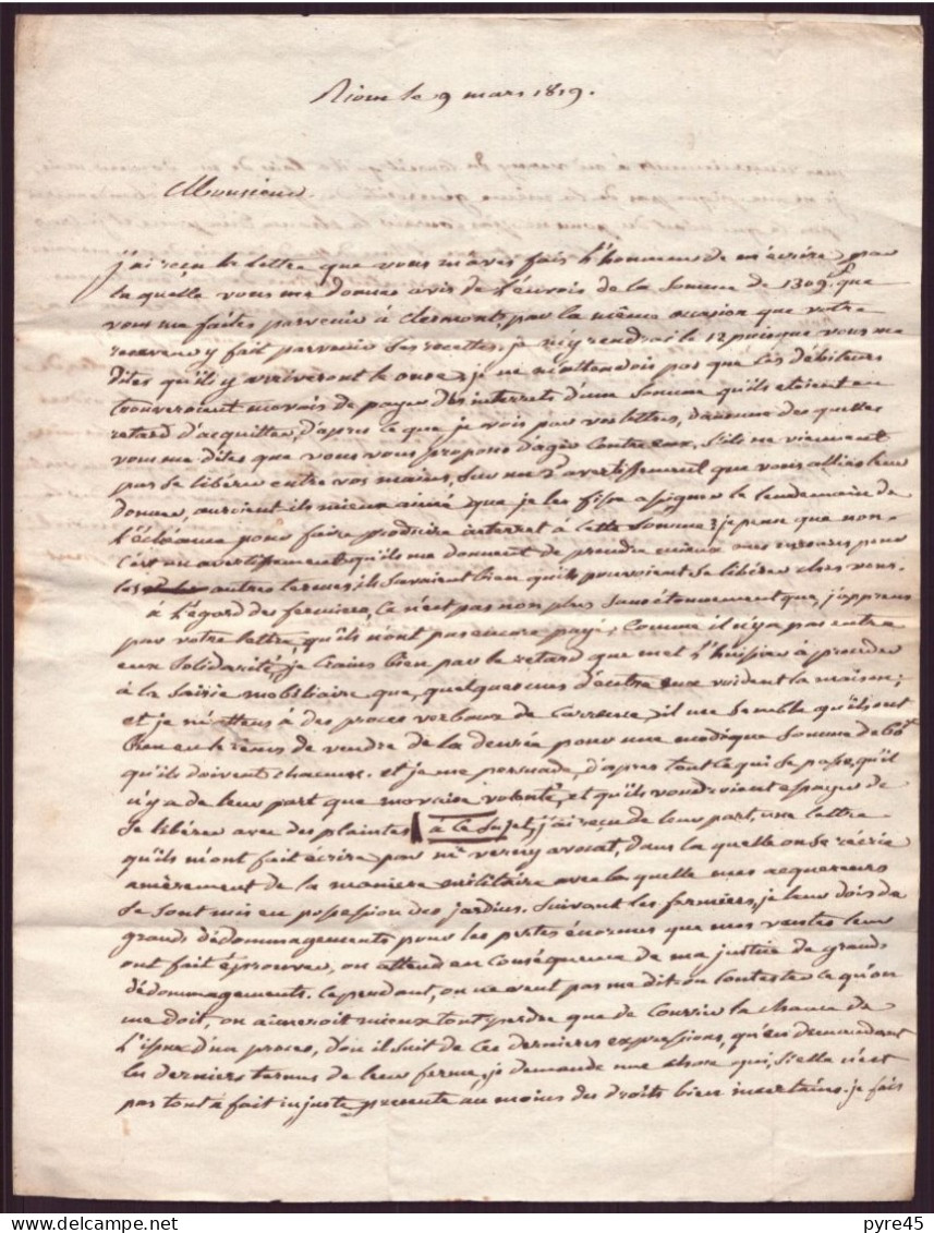 Lettre Manuscrite, Du 9 Mars 1819 De Riom Pour Issoire - Manuskripte