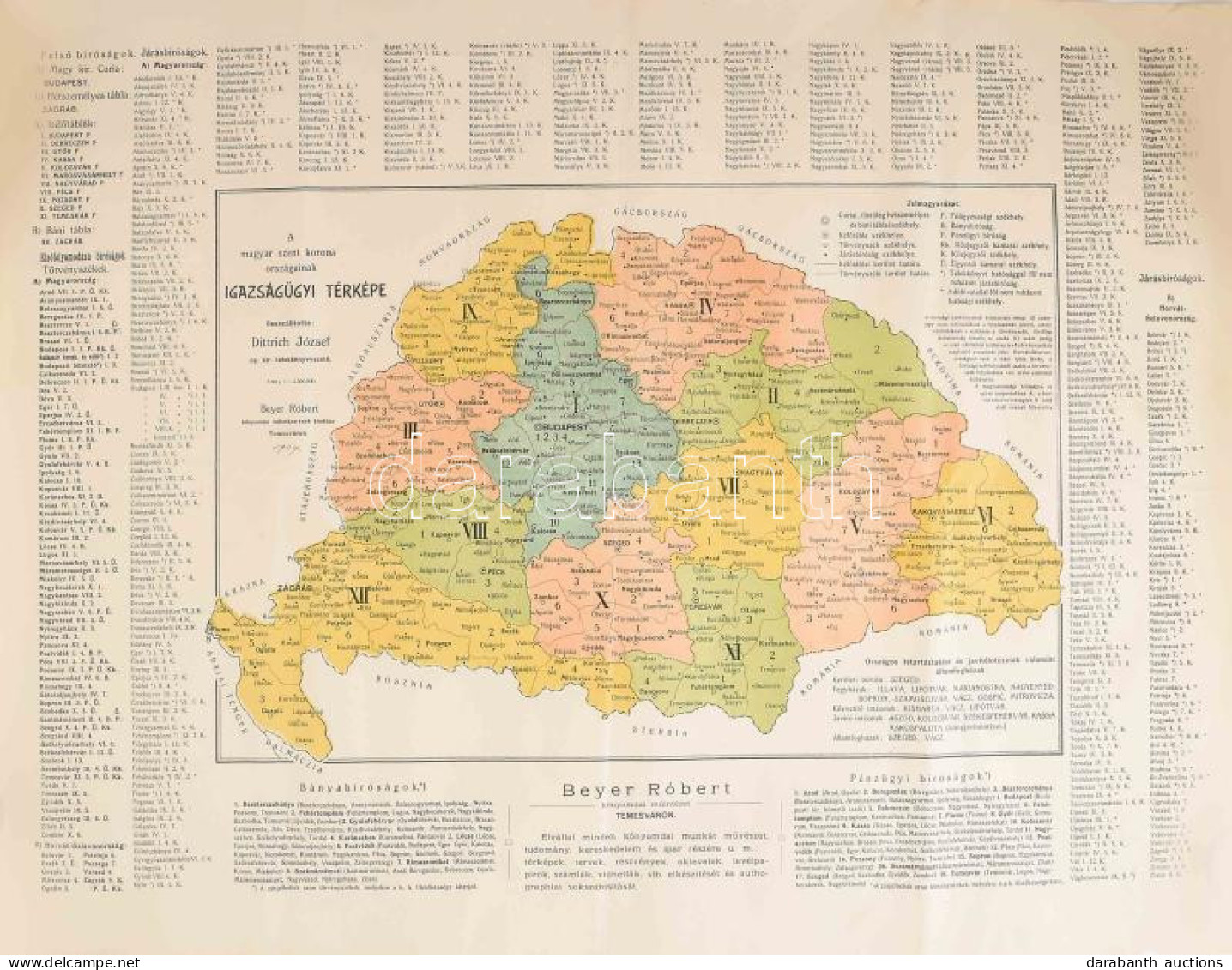 1909 A Magyar Szent Korona Országainak Igazságügyi Térképe, összeállította: Dittrich József, Méretarány - 1: 2 500 000,  - Other & Unclassified