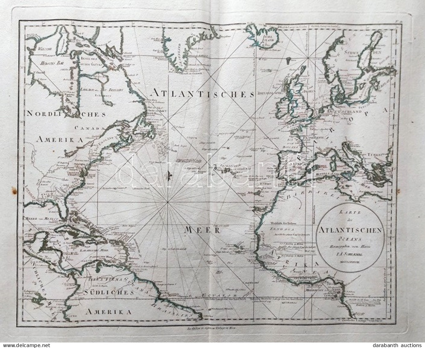 Az Atlanti-óceán északi Része. Német Nyelven Feliratozott, Kézzel Határszínezett Térkép, Szerkesztette Franz Anton Schrä - Andere & Zonder Classificatie
