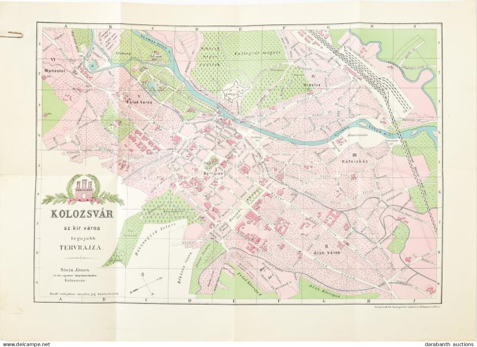 Cca 1900 Kolozsvár Sz. Kir. Város Legujabb Tervrajza. Kolozsvár, Stein János M. Kir. Egyetemi Könyvkereskedése, (Bp.-Béc - Autres & Non Classés