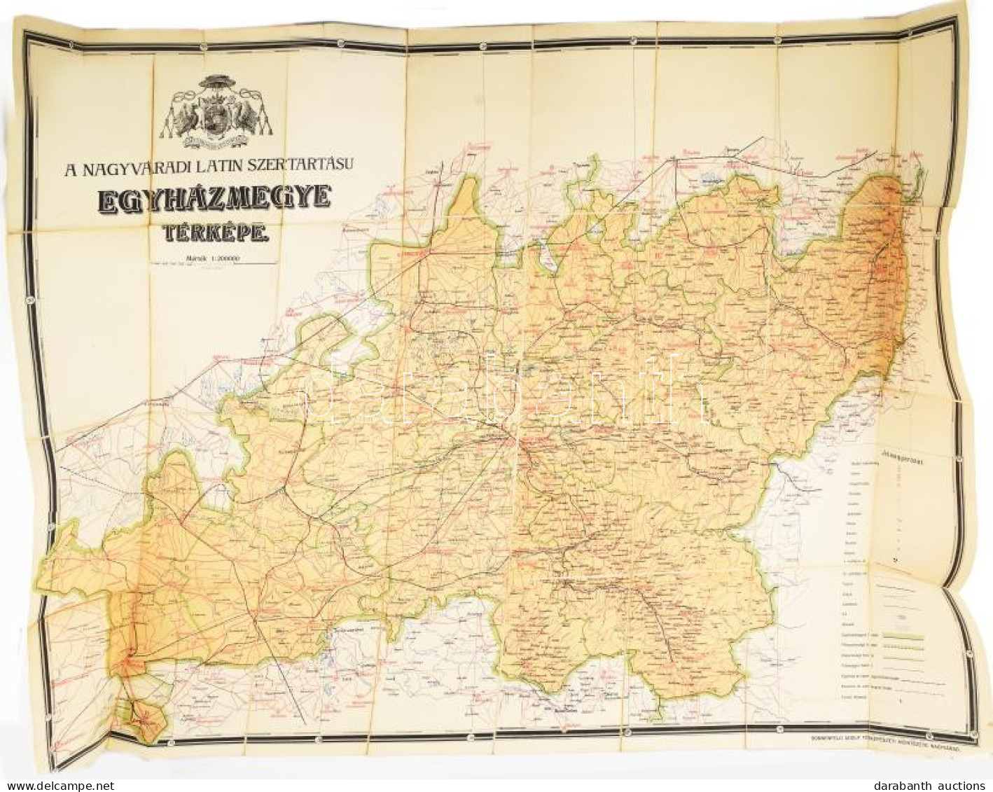 Cca 1900-1910 A Nagyváradi Latin Szertartású Egyházmegye Térképe, 1:200.000, Nagyvárad, Sonnenfeld Adolf Térképészet Műi - Other & Unclassified