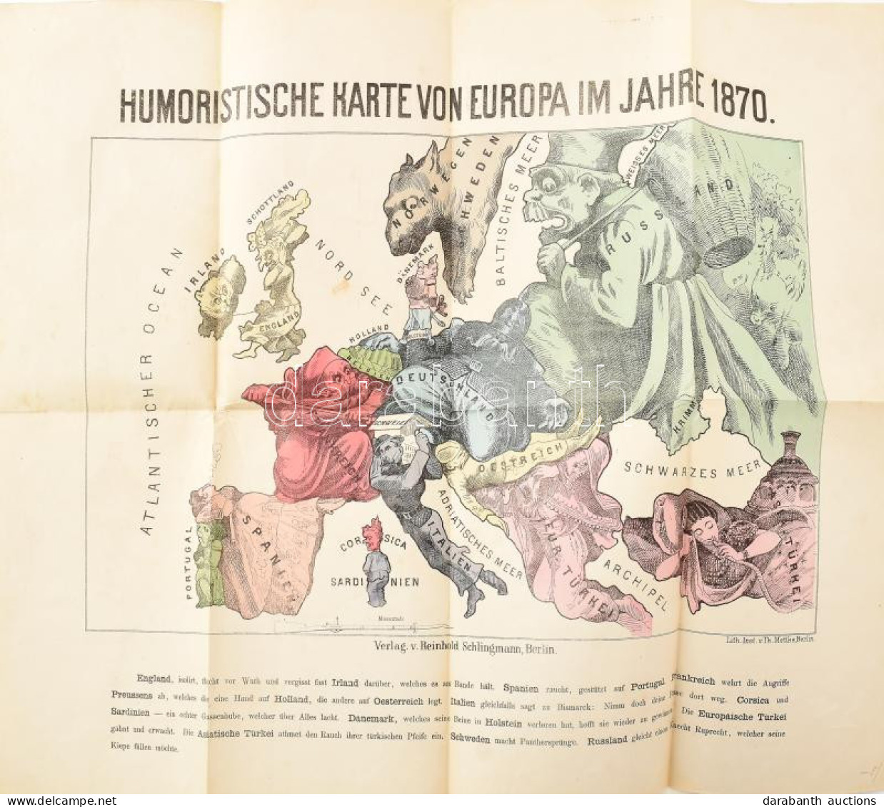 1870 Humoristische Karte Von Europa Im Jahre 1870.[Európa Gúnytérképe A Porosz-francia Háború Alatti Hatalmi Viszonyok á - Andere & Zonder Classificatie