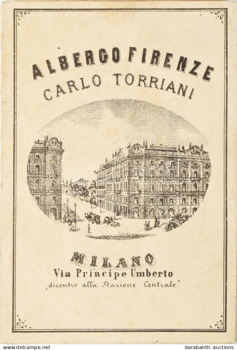 Cca 1870 Milano, Albergo Firenze Carlo Torriani Menükátya / Menu Card - Unclassified
