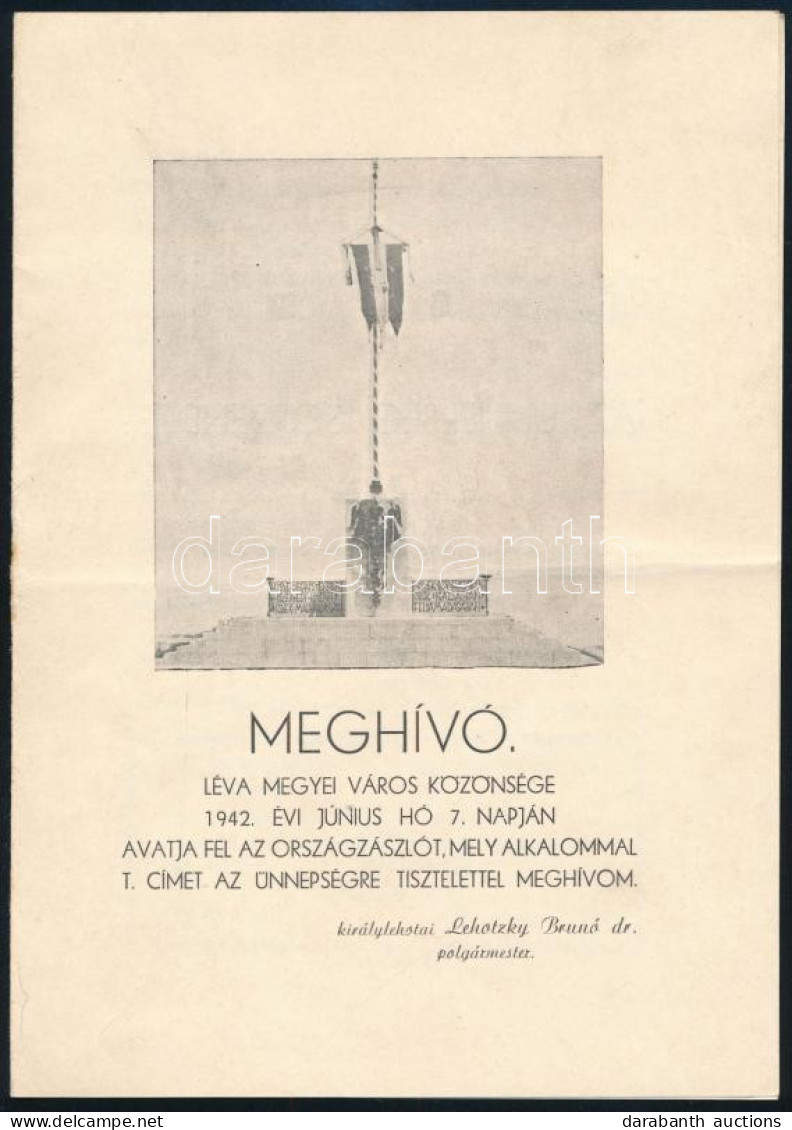 1942 Léva Országzászló Avatási ünnepségre Szóló Meghívó Képpel 4 P - Non Classés
