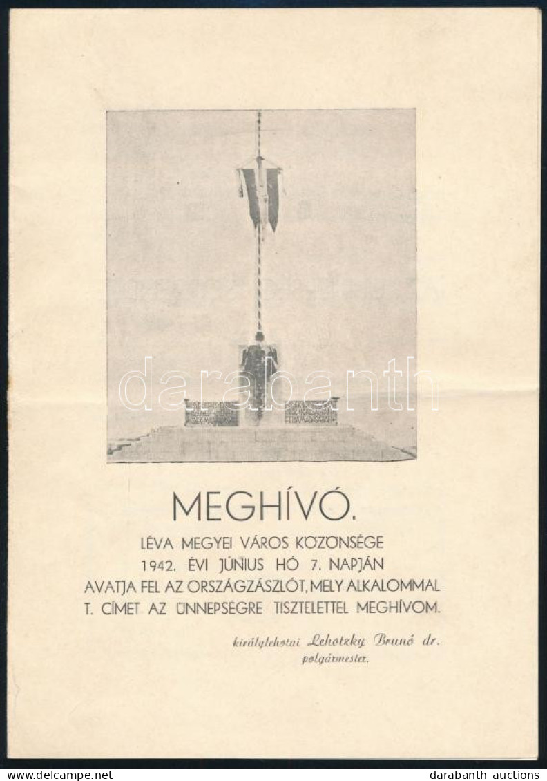 1942 Léva Országzászló Avatási ünnepségre Szóló Meghívó Képpel 4 P - Ohne Zuordnung