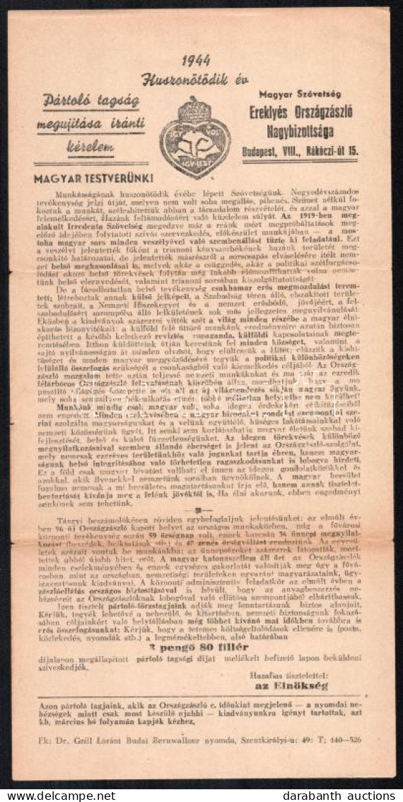 1944 Az Ereklyés Országzászló Nagybizottságának Pártoló Tagság Megújítási Iránti Kérelem Irredenta 15x30 Cm - Non Classés