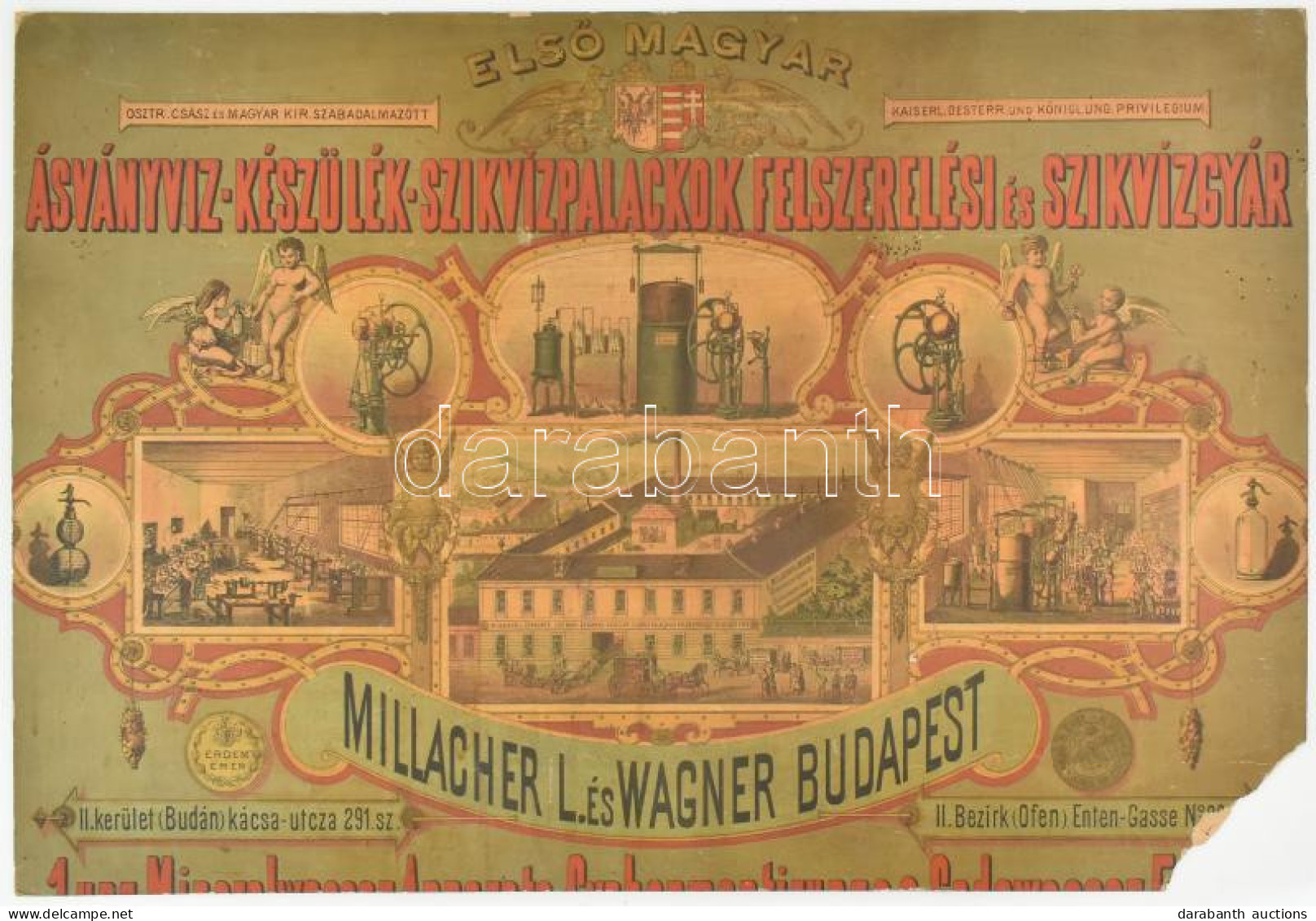 Millacher és Wagner ásványvíz-készülék-szikvízpalackok Felszerelési és Szikvízgyár Budapest II. Kacsa Utca. Nagyméretű R - Sonstige & Ohne Zuordnung