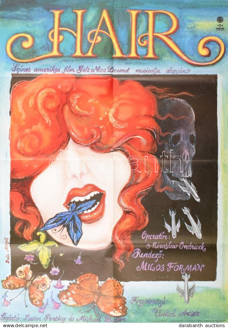 1979 Balla Margit (1947-): Hair C. Amerikai Film Plakátja, Magyar Hirdető, MOKÉP, Bp., Offset-ny., Hajtott, 81x56 Cm - Altri & Non Classificati