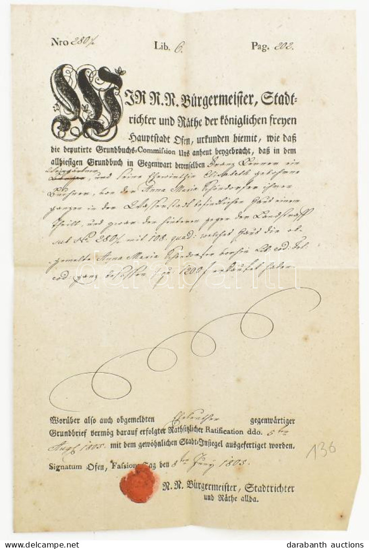 1805 Buda Város Hivatalos Bizonyítványa Anna Mária Pesöndorfer/Pesendorfer? Részére. - Autres & Non Classés