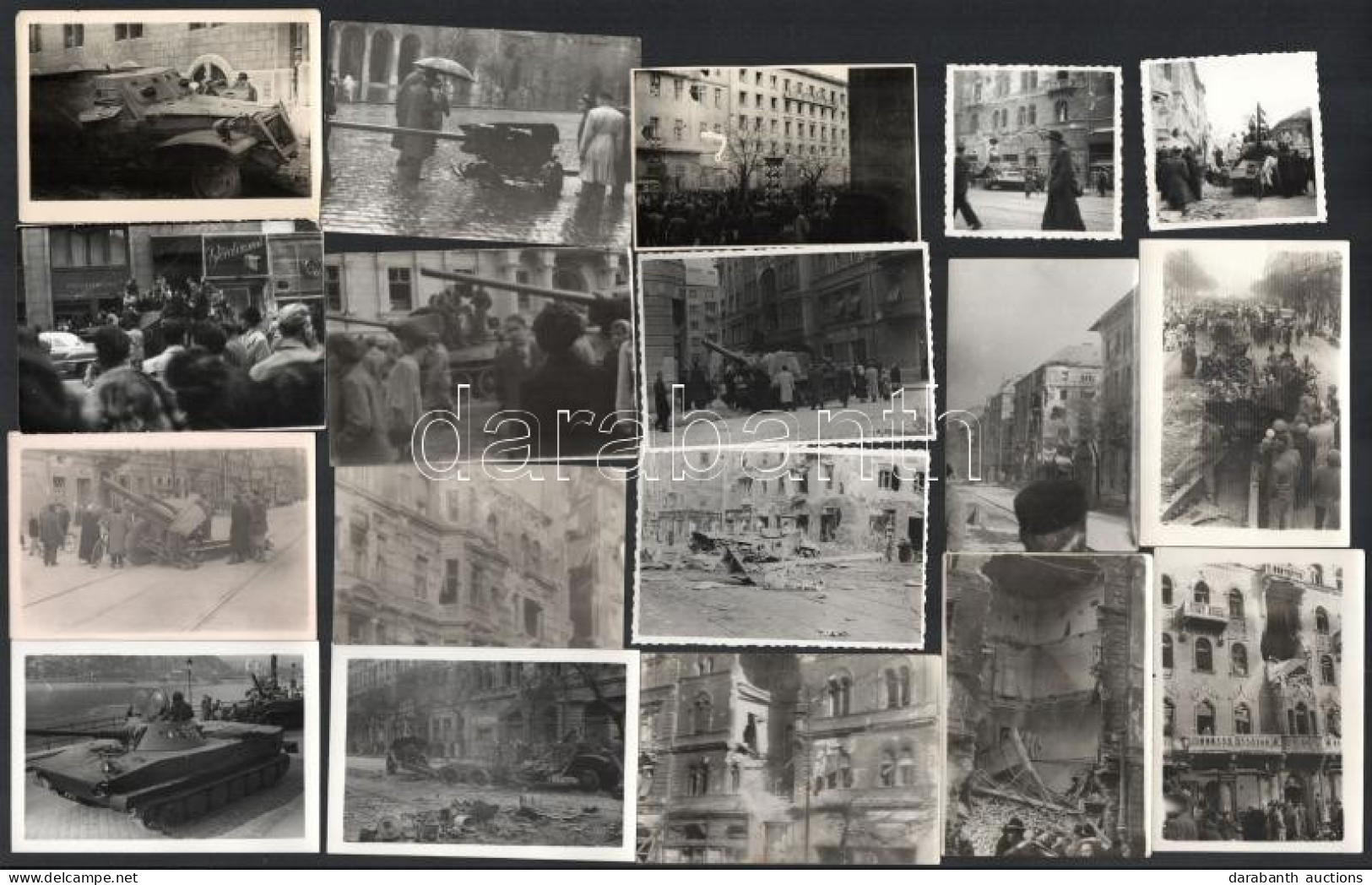 1956 Látványos Fotó Tétel A Forradalom Napjaiban Szétlőtt Budapestről: Romos épületek, Szovjet Harcjárművek, Halottak, S - Autres & Non Classés
