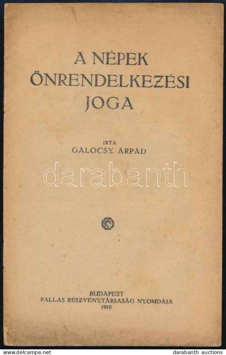 Galocsy Árpád: A Népek önrendelkezési Joga. Bp., 1919, Pallas, 15 P. Kiadói Papírkötés, Foltos. - Non Classés