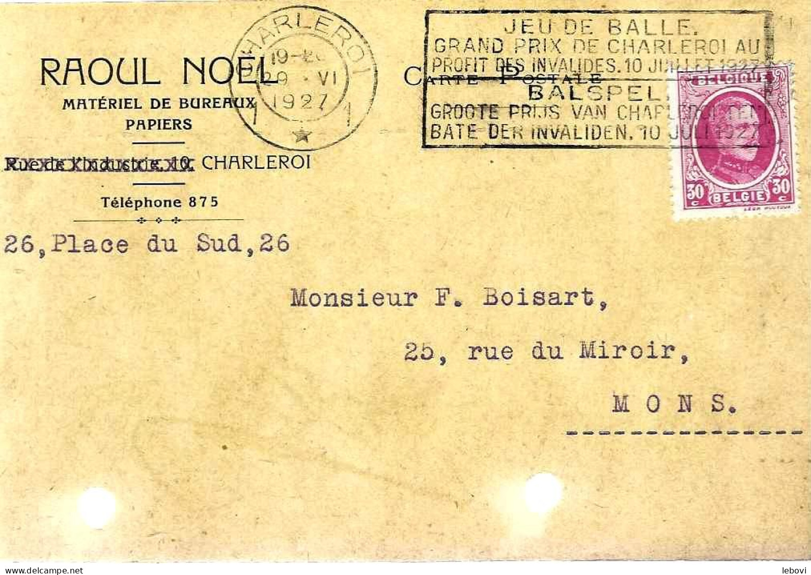 CHARLEROI – Ets Raoul NOËL  – Matériel De Bureau (1927) - 1900 – 1949