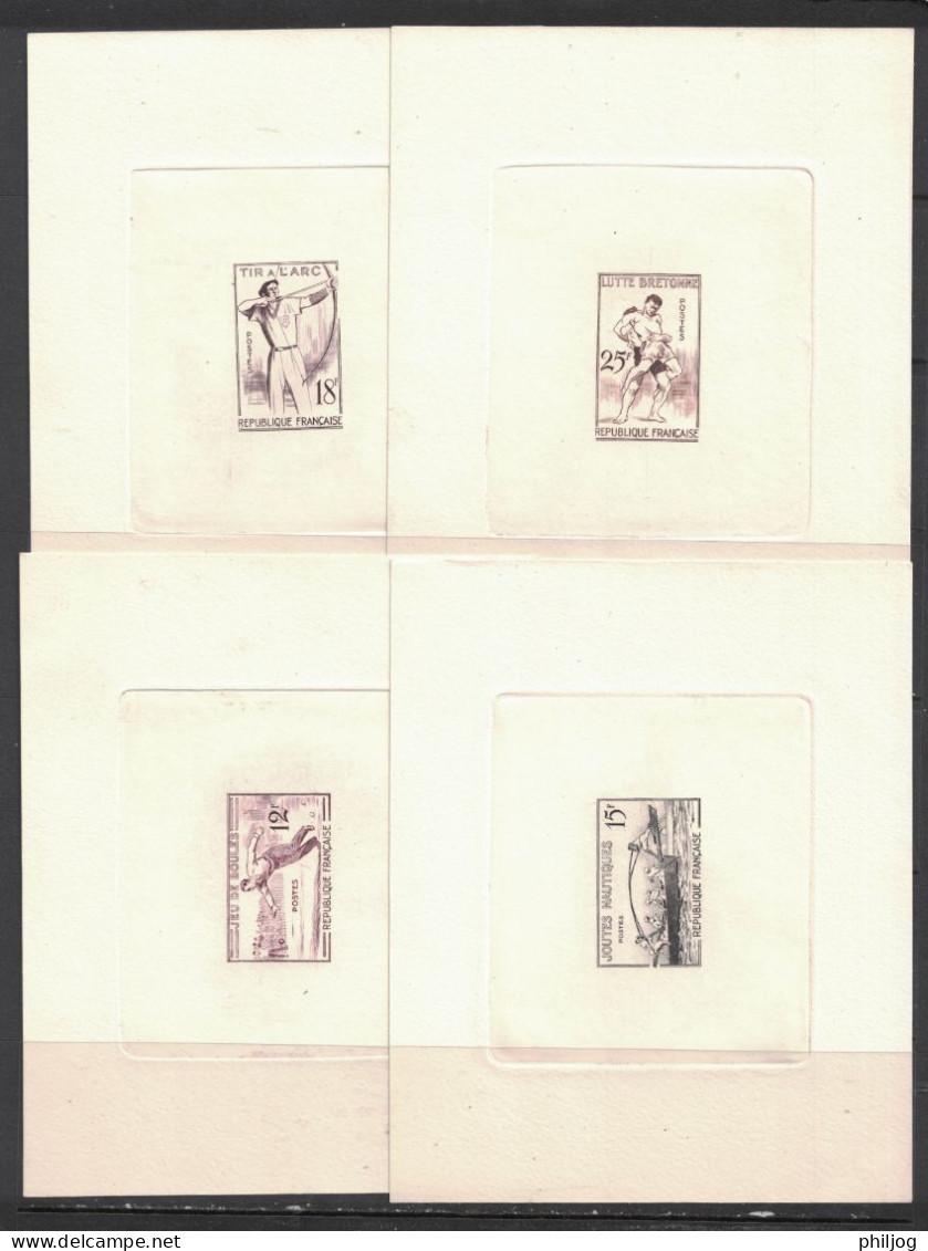 France 1958 - Yvert 1161, 1162, 1163, 1164 épreuves D'artiste - Jeux Traditionnels, Sports, Lutte, Boules, Joutes, Arc - Artist Proofs