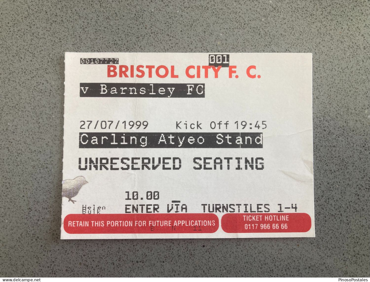 Bristol City V Barnsley 1999-00 Match Ticket - Tickets & Toegangskaarten
