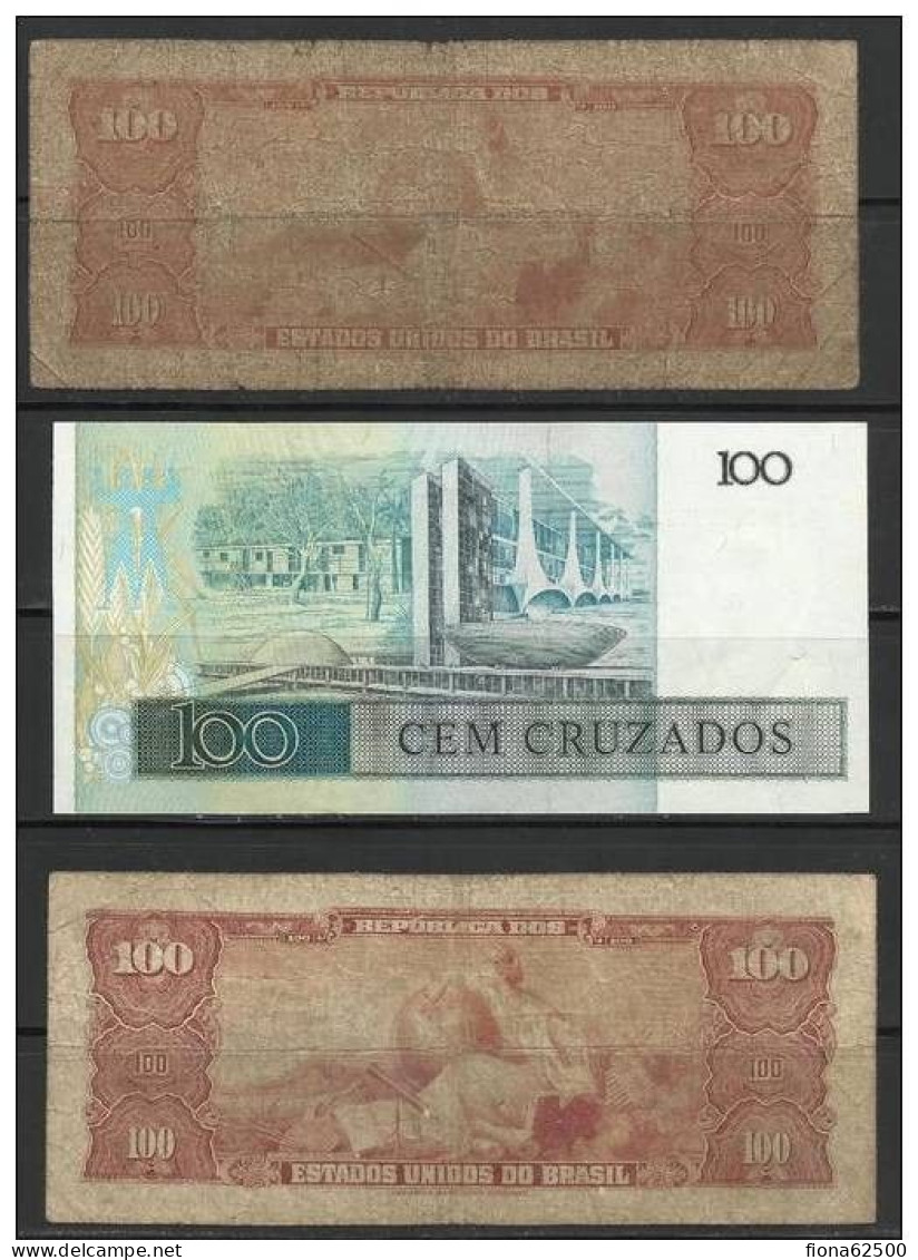 BRESIL . LOT DE TROIS BILLETS DE 100 CRUZEIRO . - Brazil