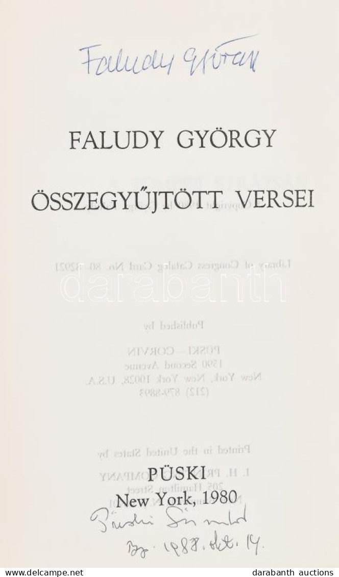 Faludy György összegyűjtött Versei. A Szerző, Faludy György (1910-2006) Költő és A Kiadó Püski Sándor (1911-2009) által  - Unclassified