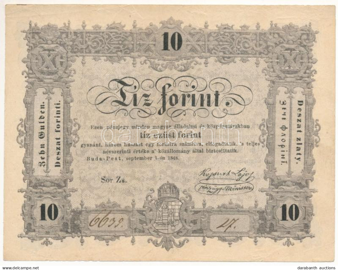 1848. 10Ft "Kossuth Bankó", "ZS 6639 27" Hátlapon "...BÜNTETETTNEK" Sajtóhiba T:F Kis Folt /  Hungary 1848. 10 Forint "K - Ohne Zuordnung