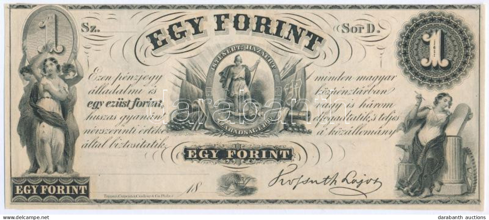 1852. 1Ft "Kossuth Bankó", "D" Sorozat, Kitöltetlen T:AU / Hungary 1852. 1 Forint "D" Prefix, Without Date Or Serial Num - Non Classés