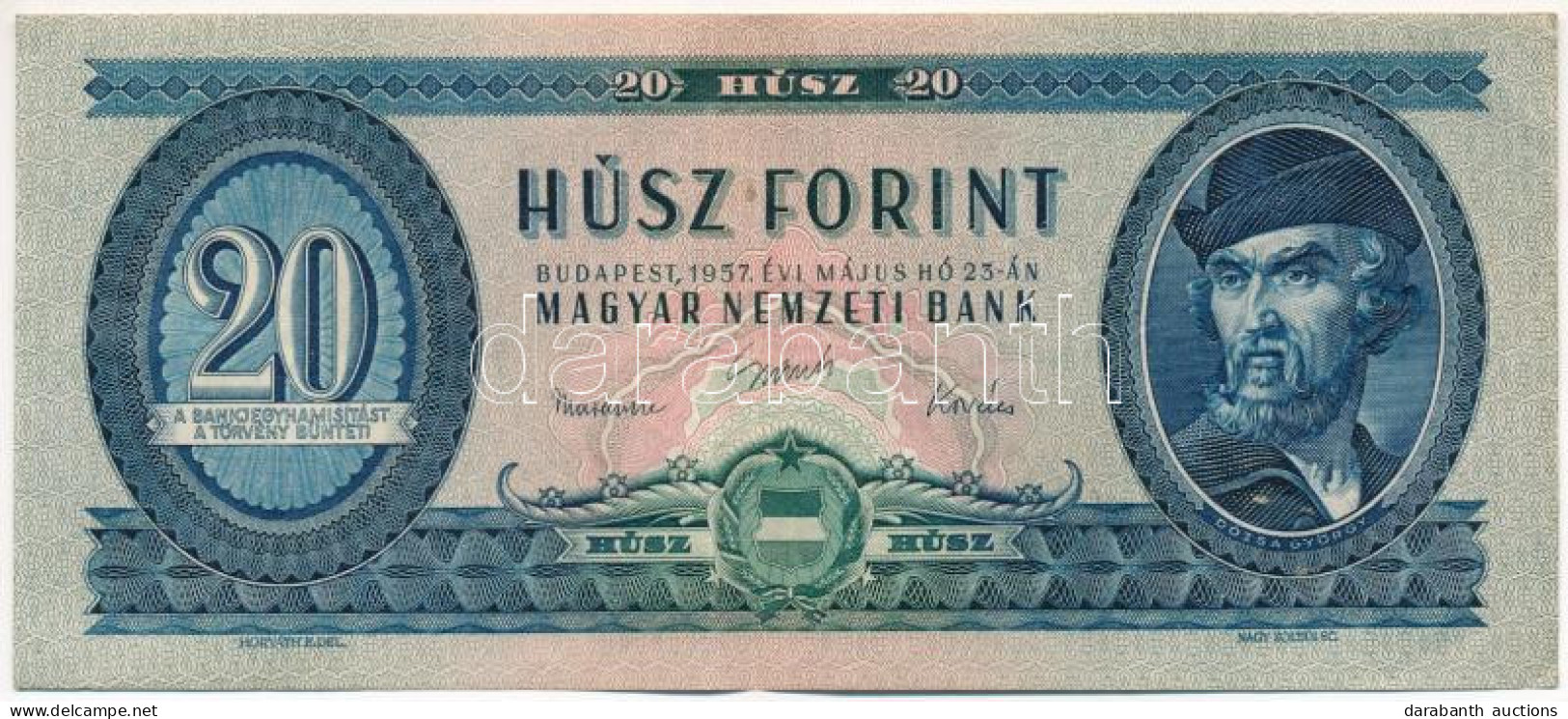 1957. 20Ft "C 024 073544" T:F Szép Papír / Hungary 1957. 20 Forint "C 024 073544" C:F Fine Paper Adamo F11, Krause P#169 - Unclassified