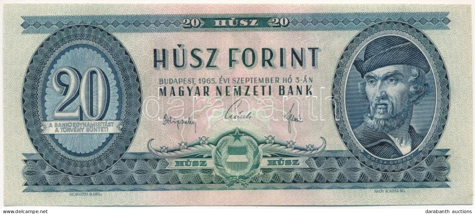 1965. 20Ft "C 253 087642", Elcsúszott Nyomattal T:UNC / Hungary 1965. 20 Forint "C 253 087642", With Shifted Print C:UNC - Unclassified