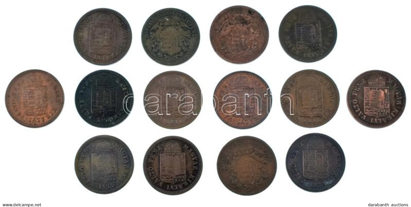 1868KB-1892KB 1Kr Cu (14xklf) A Névérték Közel Teljes Körmöcbányai Veretének Gyűjteménye (1873KB Hiányzik)! Többségében  - Unclassified