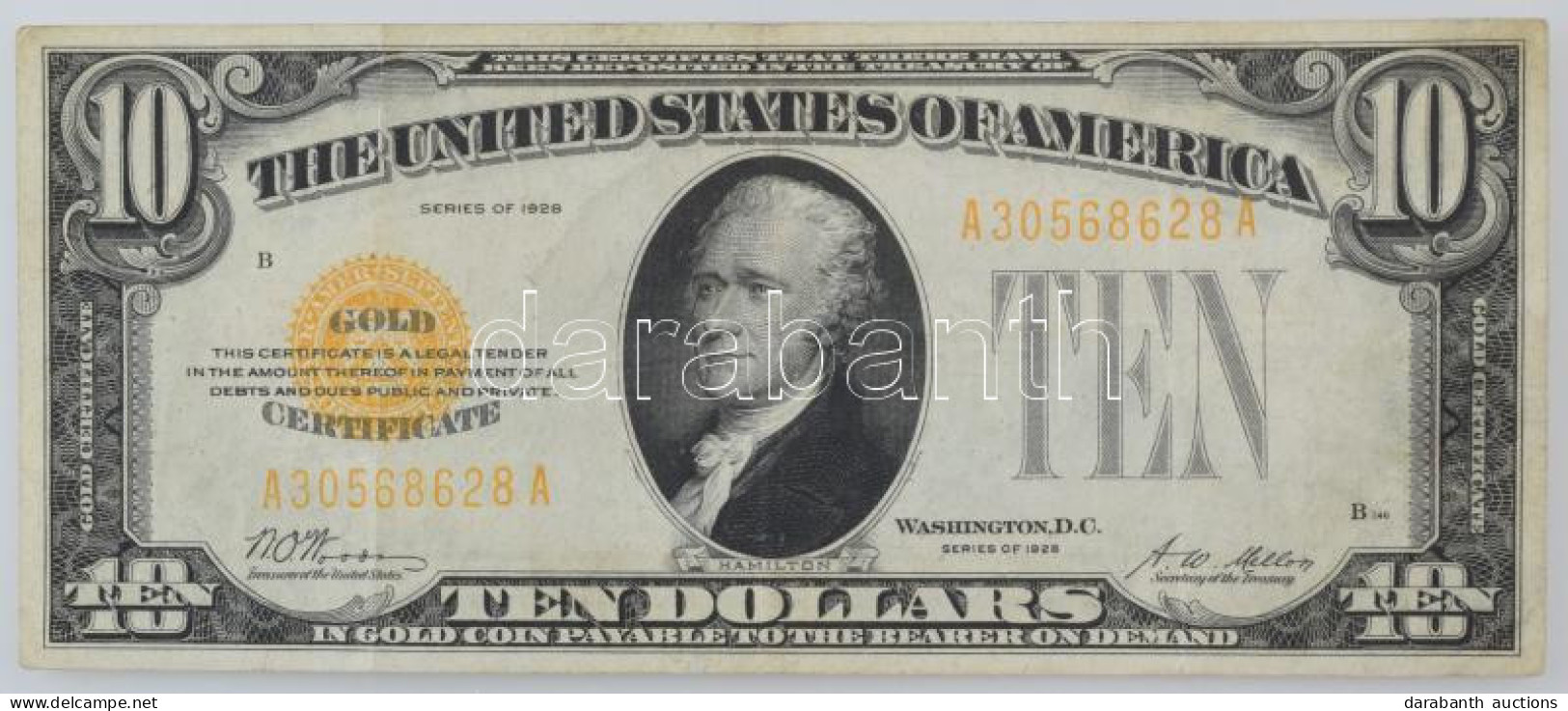 Amerikai Egyesült Államok 1929-1932. (1928) 10$ "Gold Certificate" Sárga Pecsét "A 30568628 A" "Walter Orr Woods - Andre - Unclassified